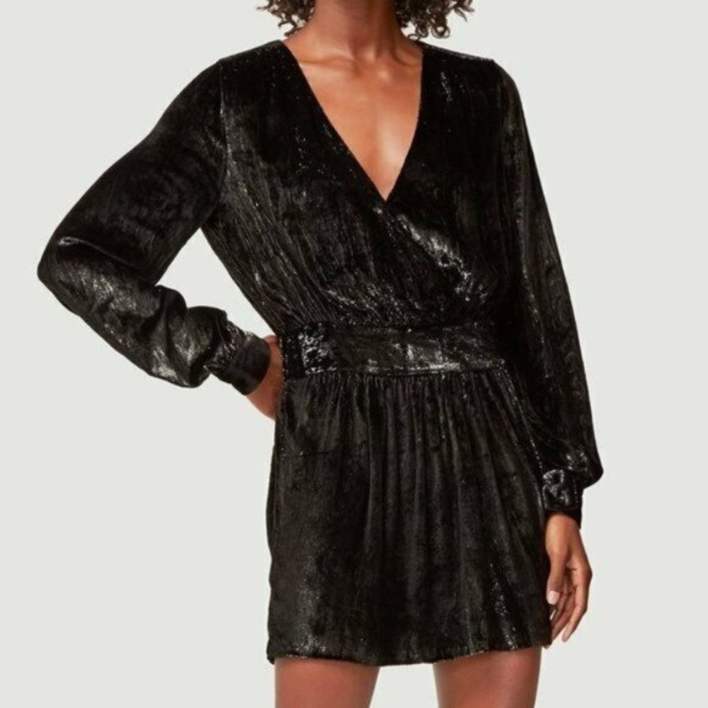 Frame Metallic Velvet Long-Sleeve Short Cocktail Dress - Size 4